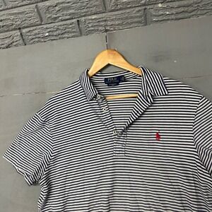 Polo Ralph Lauren Mens Featherweight Mesh Striped Polo Shirt Navy White Large